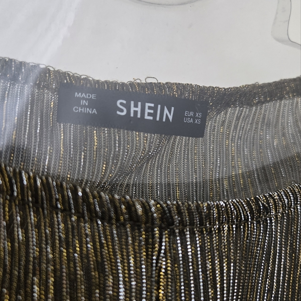 *3/$20 Long Sleeve Crop Top Black Gold Metallic Sheer - Picture 4 of 6